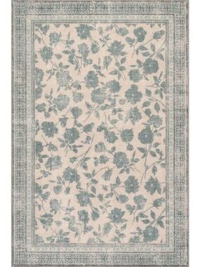 Vintage-Inspired Floral Area Rug in Teal and Cream
